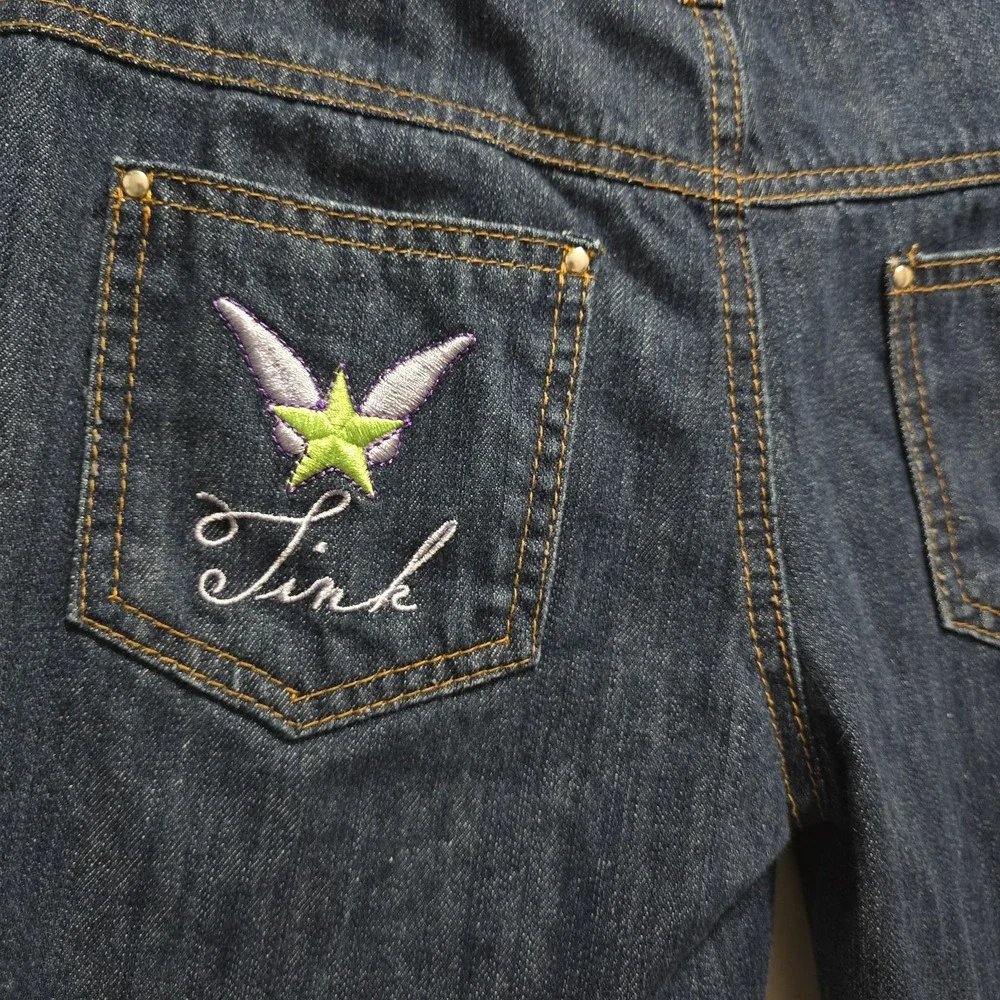 Disney Store Tinker Bell Girls Jeans Size 10/12 Embroidered Denim Pants Y2K